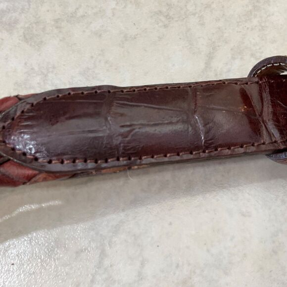 Vintage Brighton 1995 Silver Buckle Brown Braided Leather Waist Belt embossed M - Picture 12 of 12